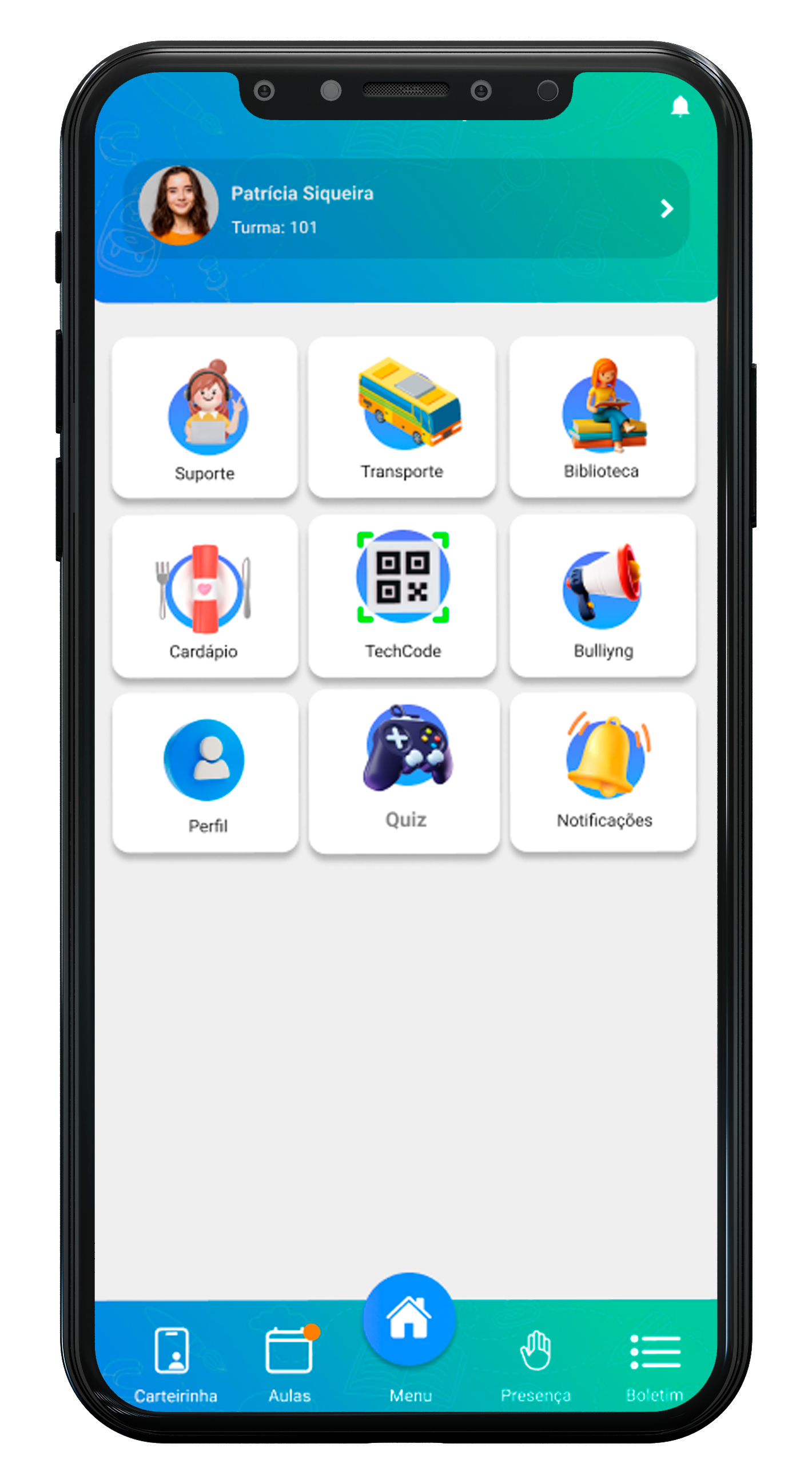 Imagem de um celular executando o aplicativo Conect+EDU.